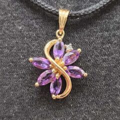 Amethyst Flower Pendant, Marquis-Cut