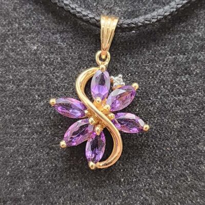 Amethyst Flower Pendant, Marquis-Cut