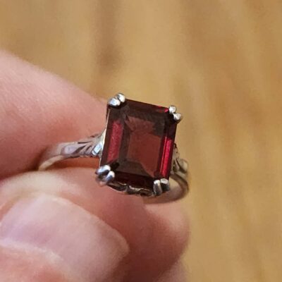 Emerald-Cut Garnet Silver Ring