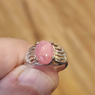 Oval Pink Rhodochrosite Cabochon Ring