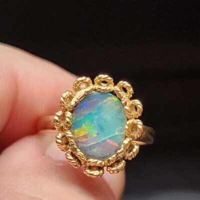 Black Opal Doublet Ring, Yellow Gold