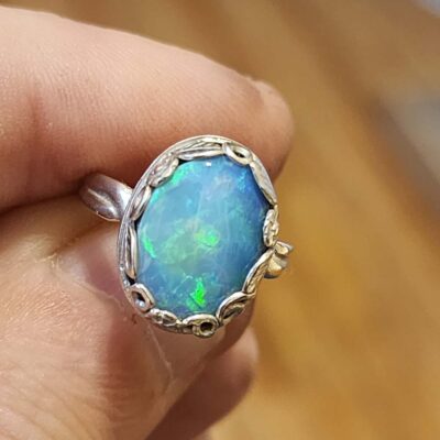 Blue-Green Opal Ring From Coober-Pedy Opal Field